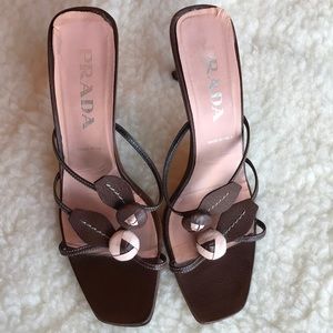 Prada brown heeled slide sandals